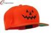 Embroidered Acrylic Wool Fitted Baseball Caps , Orange Halloween Pumpkin Face Design