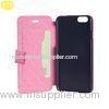 Women Leather Wallet Cell Phone Protective Cases Pink For Iphone 6