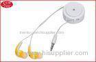Yellow Earbuds One Way Retractable In Ear Earphone 80CM , White Wires