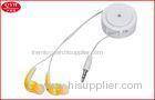 Yellow Earbuds One Way Retractable In Ear Earphone 80CM , White Wires