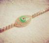 Sterling Silver Evil Eye Jewelry Green Enamel Eye Gold Plated Bracelet 7 Inch