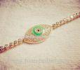 Sterling Silver Evil Eye Jewelry Green Enamel Eye Gold Plated Bracelet 7 Inch