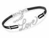 Sterling Silver Bangle Bracelet , Stylish Girls Black Leather Love Bracelet