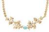 Gold Plated Leaves Fashion Jewelry Necklaces With Blue Stone For Girl Wedding