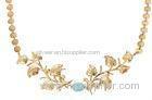 Gold Plated Leaves Fashion Jewelry Necklaces With Blue Stone For Girl Wedding