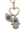 Womens Sterling Silver Black Zircon Evil Eye Hamsa Hand Pendant Jewelry