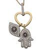 Womens Sterling Silver Black Zircon Evil Eye Hamsa Hand Pendant Jewelry