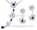Fancy Sterling Silver Micro pave Flower Jewelry Sets Support Rhodium / Rose Gold Plating
