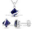 Blue Women's Sterling Silver Engagement Jewelry Sets Support Black Gold Plating