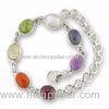 Silver Multicolor Bead Chain Bracelet Support Rhodium / Rose Gold Plating