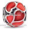 Simple 925 Bead Charm Heart Of Red Enamel For Bracelet And Necklace Design