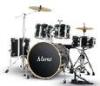 Classic Black Standard 5 Piece Acoustic Drum Set / Percussion Kit With Cymbals