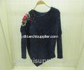 Black Crew Neck Womens Cable Knit Sweaters Long Pullover Crochet Sweaters