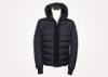 Black Hooded Mens Padded Winter Jackets with Knitted Collar and Bottom
