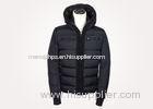 Black Hooded Mens Padded Winter Jackets with Knitted Collar and Bottom