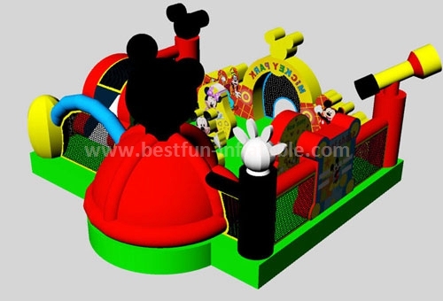 Children play Inflatable Mickey Obstacle course