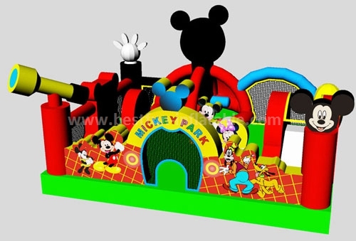 Children play Inflatable Mickey Obstacle course