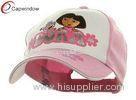 Cotton Childrens Baseball Caps , White Pink Dora Baseball Cap