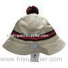 Yarn Ball Pom Pom Khaki Cotton Bucket Hats with Woven Ribbon