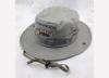 Zipper Pocket Embroidered Gray Cotton Bucket Hat with Suspender Buckles Rope
