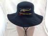 Large Brim Navy Blue Heavy Brushed Cotton Bucket Hats with Embroidery