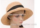 Beige Natural Crochet Raffia Sun Hats / Woman Floppy Sun Hats For Seashore Leisure