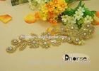 Gold Base Ab Stone Evening Dresses Rhinestone Beaded Applique With Flower Design