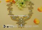 Sew On AB Stone Gold Rhinestone Flower Applique For Ladies Garment