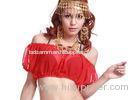 Red Sexy Belly Dancing Bra Tops With Coin Off The Shoulder for Stage Performance