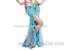 Ladies Crystal Cotton Turkish Belly Dancer Skirt With Shining Hot Drilling In Light Blue