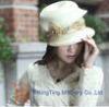 Beige / Purple Women Handmade Church Hats with Brooch Satin Ribbon Lady Hat