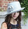 Light Grey Fancy Church Hats With Diamond Buckle , Pleated Nice Fabric Bow Trimming Ladies Church Ha