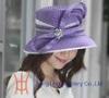 Party Shiny Purple Satin Ribbon Womens church hats With Feathers / Brooch