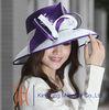 White / Purple Women Formal Kentucky Derby church hats , Diamond Casings Satin Ribbon Hat