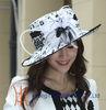 Pretty White Half Fabric Twist Half Fabric Block Dressy Church Hats with Feathers / Bones