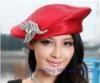 Beret Red / Silver Satin Braid Ladies Church Hats , womens easter hats for Dress