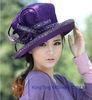 Handmade Purple Satin Womens Church Hats with Diamond Casing