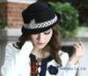 Fashion Black Ladies Wool Felt Hats With Casing Stones Trim and Ribbon Band for Party In Winter