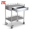 Stainless steel medical trolley with drawer double layers medication cart