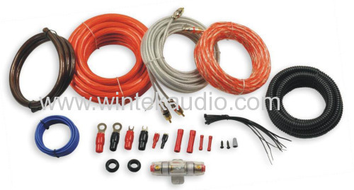 4 GA amplifier wiring kit with clear orange color speaker cable