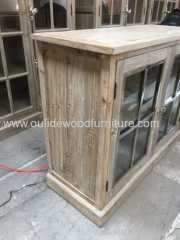 Double glass door two layers of old fir Side of cabinet