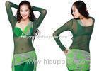 Modest Breathable Deep Green Belly Dance Bra Tops Under Bust Sheer With Belly Cover