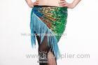 Short Blue Tassel Belly Dancing Hip Scarves In Performance / Practice Wear