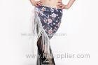 Crystal Mesh Adult Belly Dance Hip Scarves With Printed Flowers / Tassel