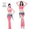 Embroidered Flowers Spandex Belly Dance Hip Scarves Pink With Lattern Shaped Palps