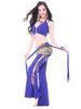 Exquisite Spandex Mesh Blue Belly Dance Costumes for Practice With Golden Coins Tassels