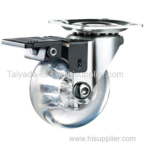 transparent caster wheel Top Plate Polyurethane+Polycarbonate 50mm brake-Taiyada Caster Manufacturer