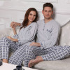 Autumn & Spring Couple Plain Grid Pajamas Sleping Wear