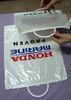 White Logo Printed Plastic Gift Bags With Handles / Bottom Gusset