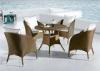 Beige Dining Table With Rattan Chairs , Rattan Glass Table And Chairs